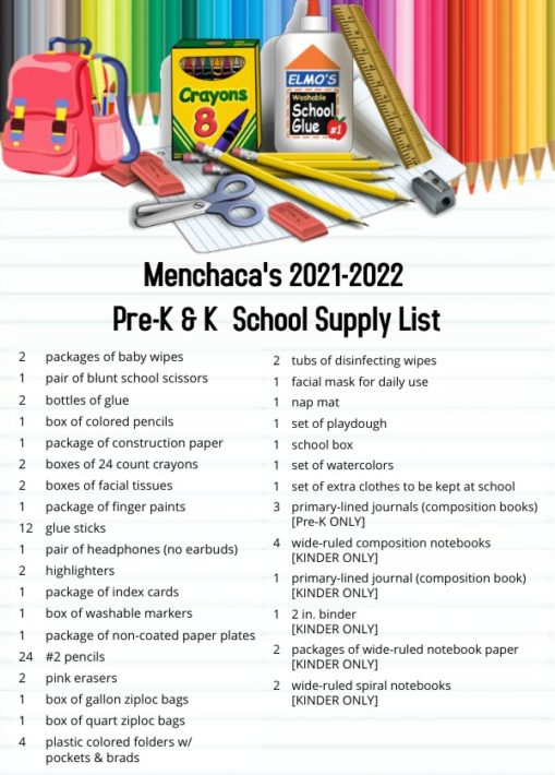 20212022 School Supply List Col. Miguel Menchaca Early Childhood Center