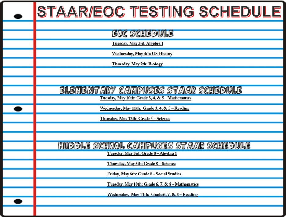 Southside ISD STAAR/EOC Test Schedule May 2022 Southside Independent