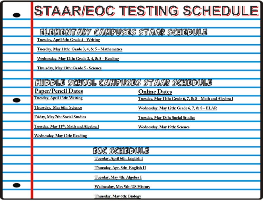 STAAR Schedule New (1) - Heritage Elementary