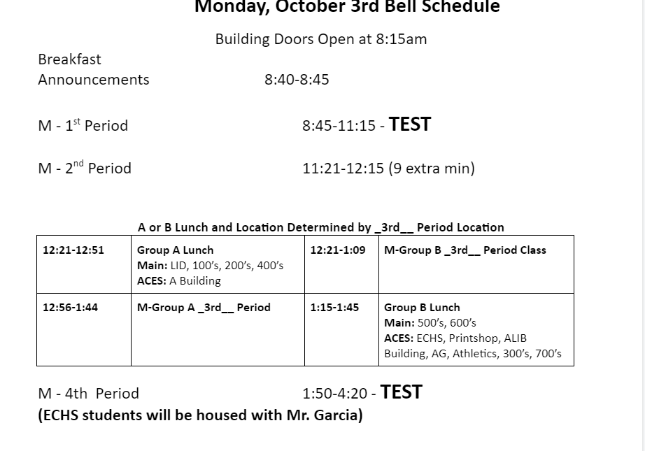 Mon Bell Sched 10-3