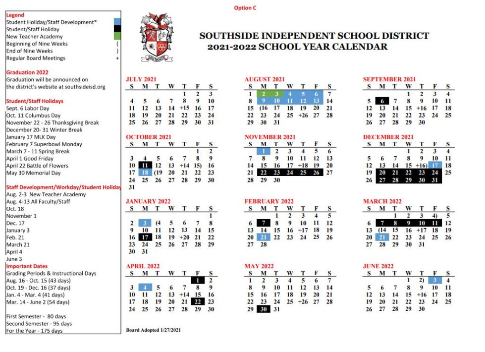 Sisd Calendar 2022 Board Adopts 2021-2022 Academic Calendar - Southside Independent School  District
