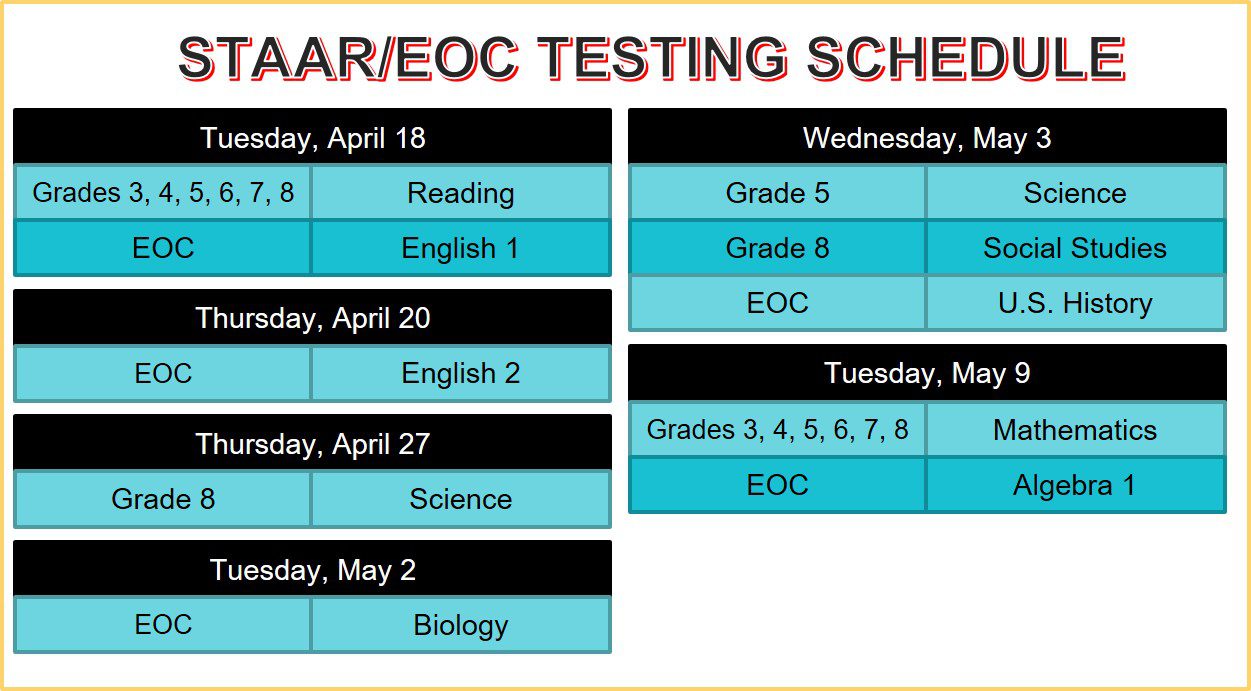 STAAR/EOC Testing Schedule Southside Independent School District