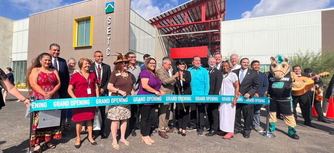 Members of the Alamo Colleges Board and members of the Southside ISD Board of Trustees cut the ribbon opening the Southside Education Training Center. 